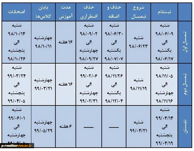 تقویم آموزشی دانشگاه فنی وحرفه ای 2