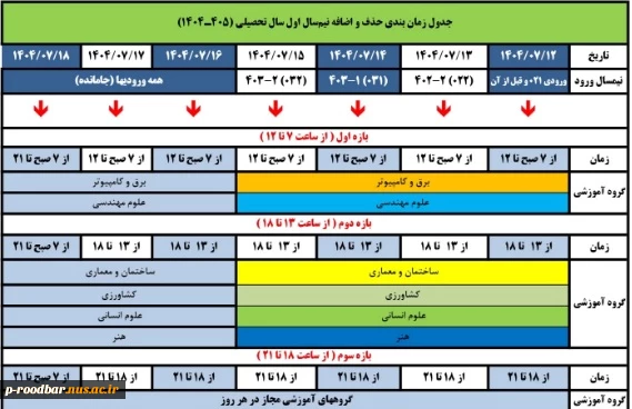 زمانبندی انتخاب واحد و حذف و اضافه - مهر 1404 (041)