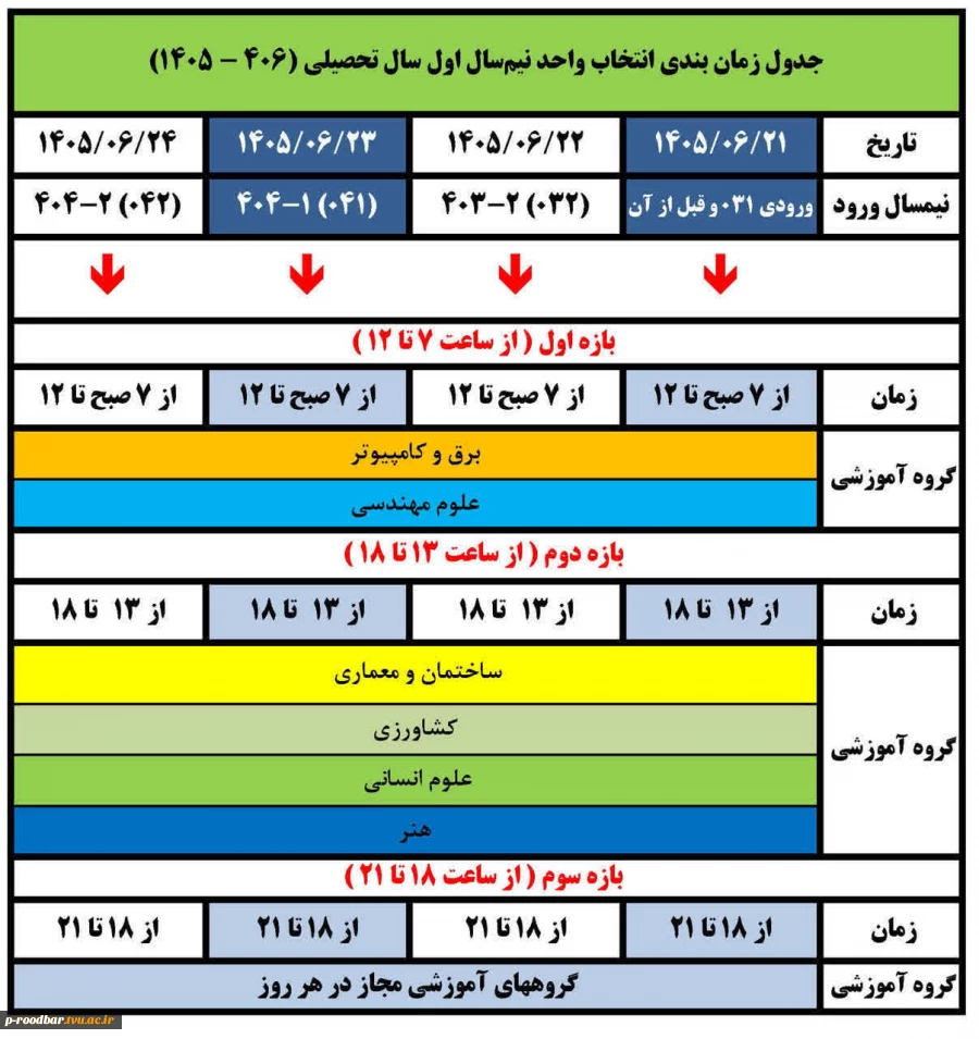 جدول زمانی انتخاب واحد نیمسال اول سال تحصیلی 1406-1405 2